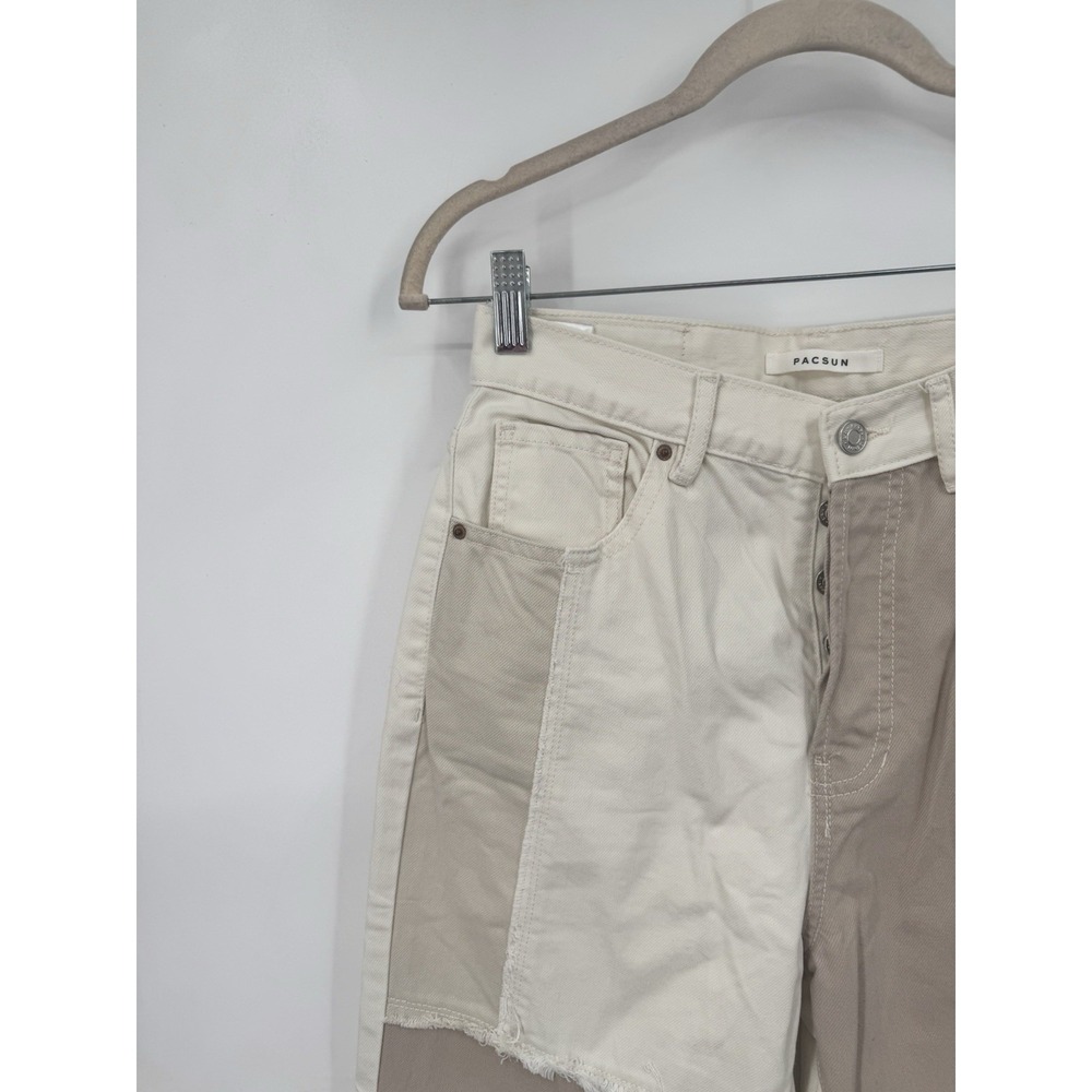 Pacsun Eco Off white Patchwork Dad Jean Women 27 Biege Cream Grunge Y2K Grunge - Picture 12 of 13